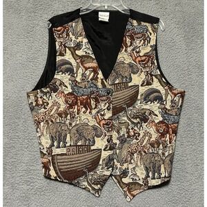 VTG Bobbie Brooks Noahs Ark Vest Sz M Animals Lions Elephant Deer Christian